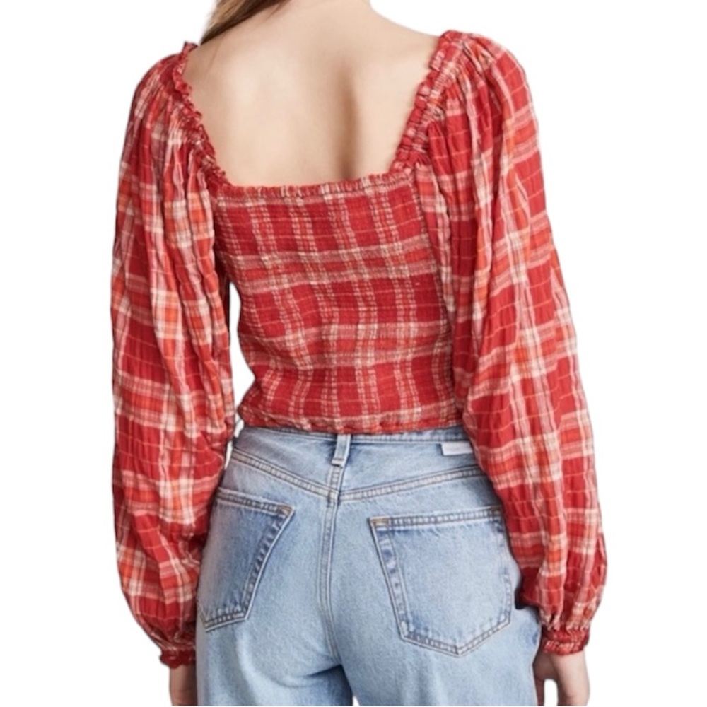 Free People Red Plaid Long Sleeve Top - Picture 2 of 4